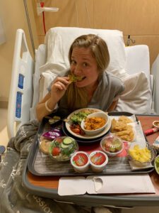 Amanda eating guacomole.