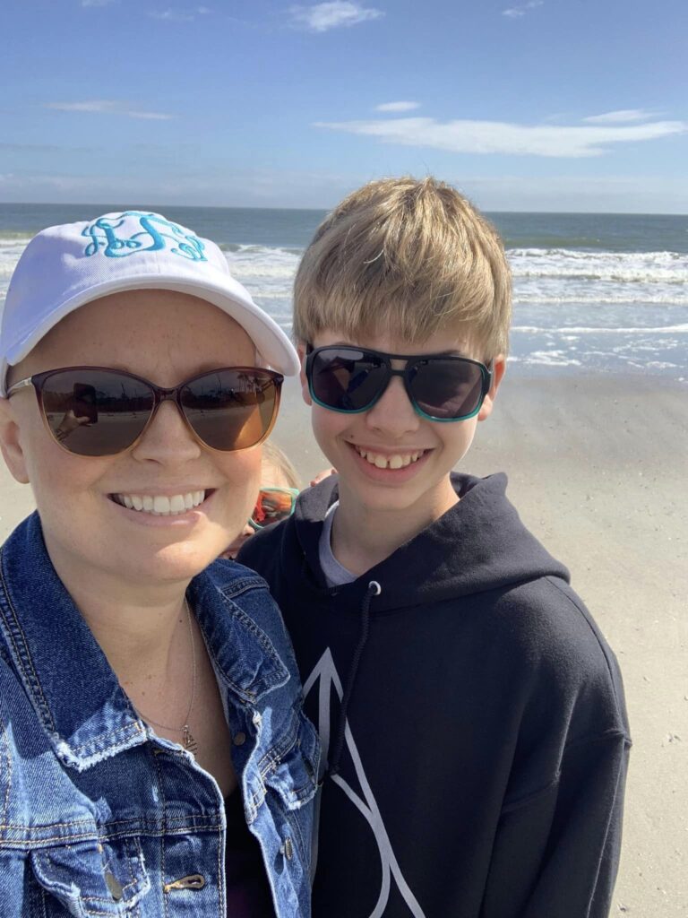 Mom and son on beach